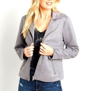 Gray Faux Suede Moto Jacket